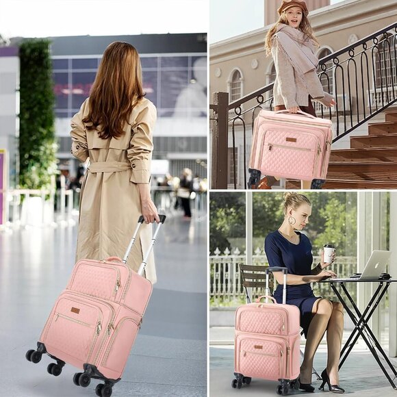 Water-Repellent Expandable 20-Inch Pink Carry-On with Smooth Spinner Wheels - Picture 7 of 7